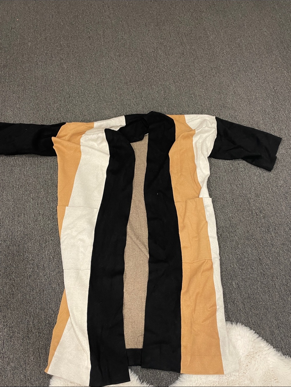 Colorblock Open Front Cardigan - Black, Camel & Cream